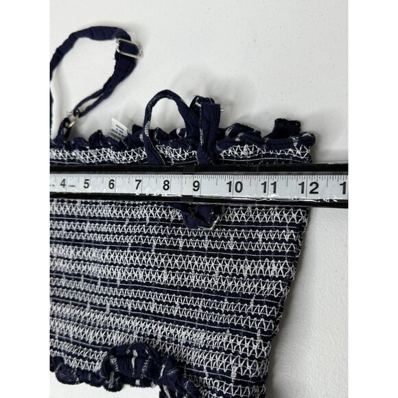 Forever 21 Top Womens Small Crop Tank Tube Blue White Casual Summer Tee Smocked - Picture 11 of 12